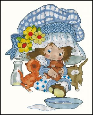 Вышивка крестом Девочка с котятами