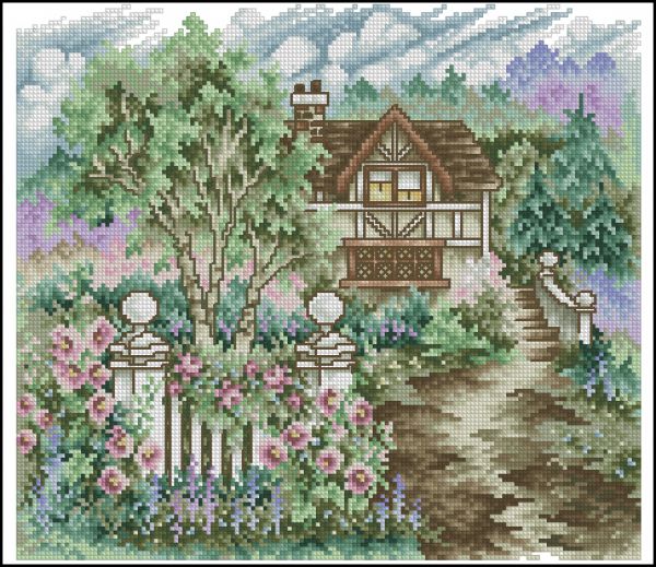 Вышивка крестом Деревья у дома