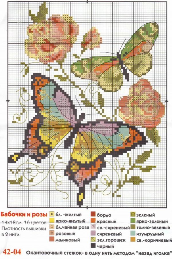 схема вышивки крестом весенние бабочки