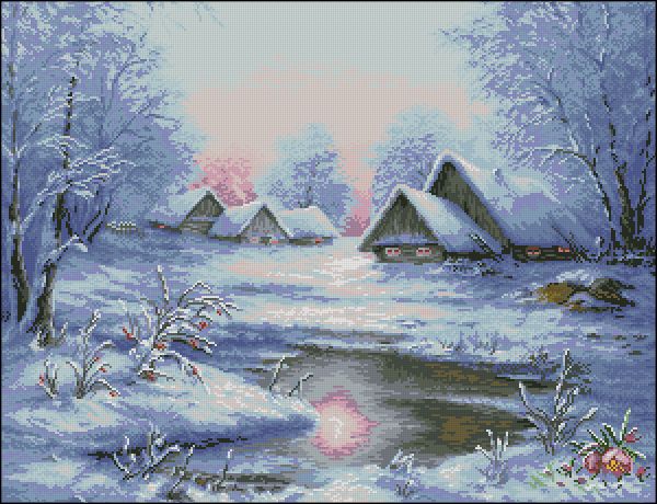 Вышивка крестом Зимняя деревня