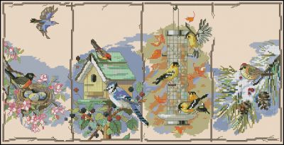 схема вышивки крестом четыре сезона - птицы