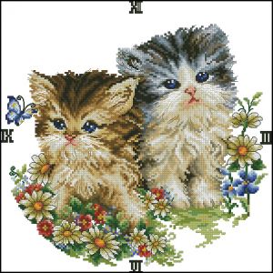 схема вышивки крестом часы с котятами
