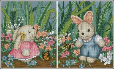 Вышивка крестом Зайка-девочка и зайка-мальчик