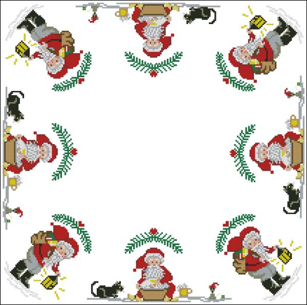 схема вышивки крестом салфетка с Сантами