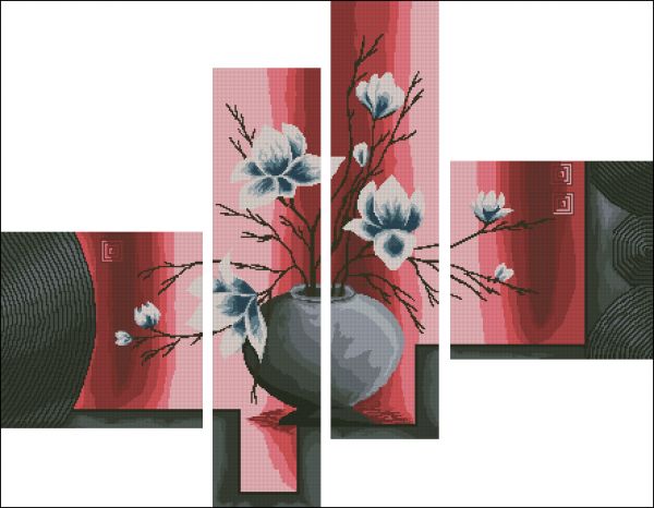 схема для вышивки крестом магнолии в вазе 