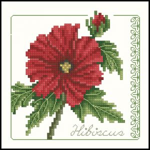 Вышивка крестом с элементами блекворк Бордовый гибискус