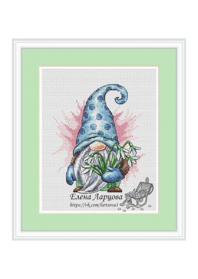 Вышивка крестом Гном с подснежниками