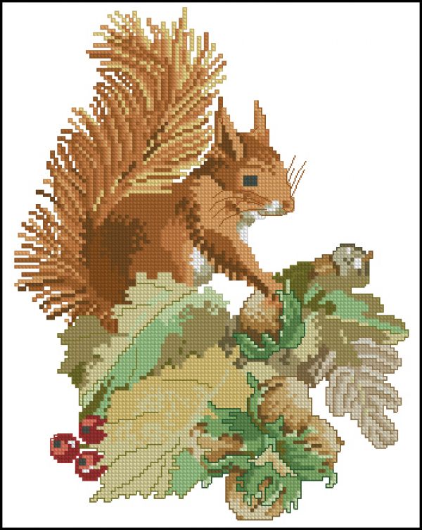 Вышивка крестом Белочка с орешками