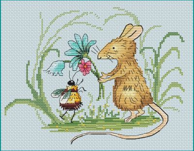Вышивка крестом Мышь и шмель