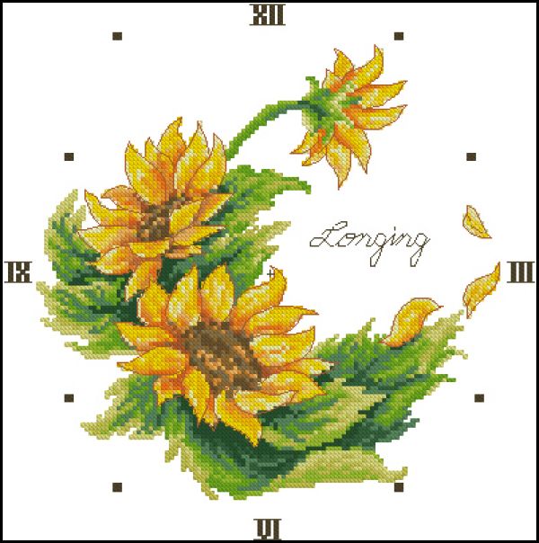 схема вышивки крестом часы с подсолнухами