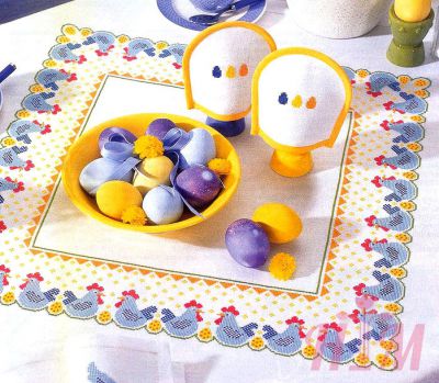 схема вышивки салфетки с курочками