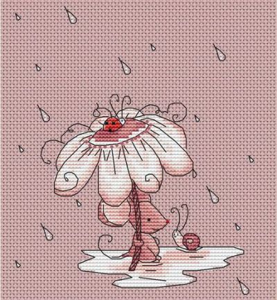 Вышивка крестом Мышка под зонтом