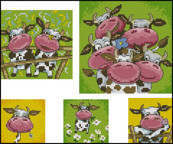 схема вышивки крестом для детей семплер веселые буренки 