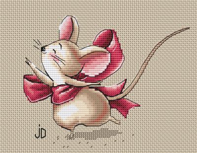 Вышивка крестом Мышка с бантиком