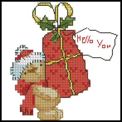 схема вышивки новогодней открытки с мишкой