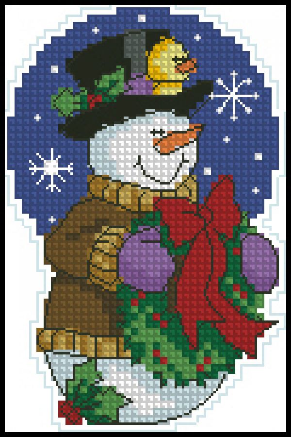 Вышивка крестом Снеговик с венком