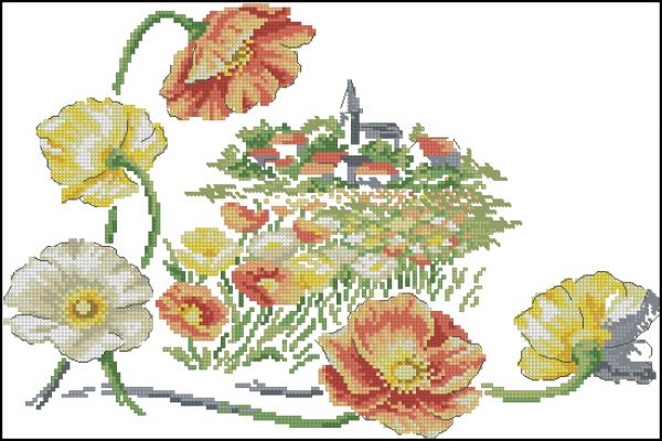 Вышивка крестом Деревня в цветах