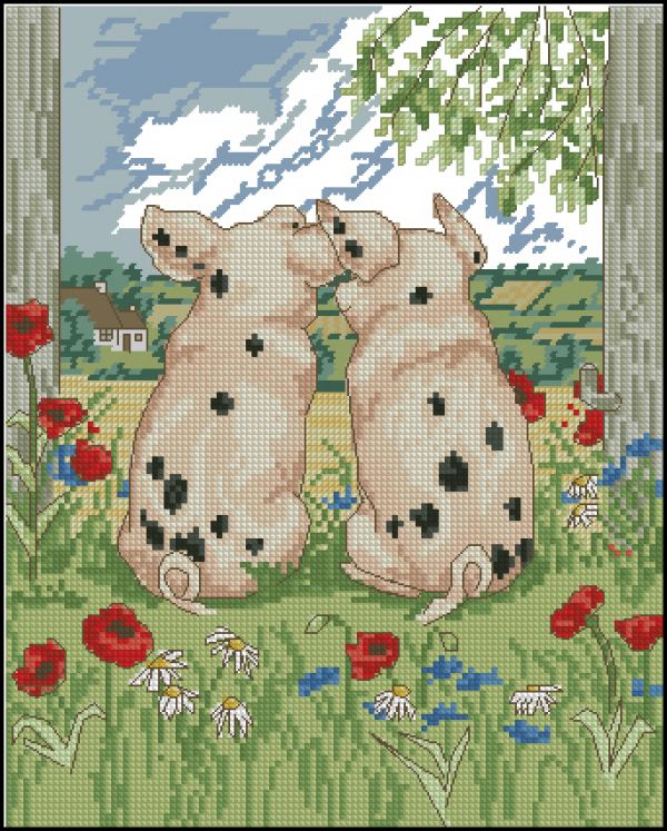 Вышивка крестом Пара пятнистых свинки