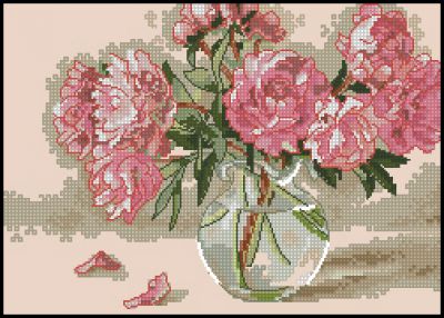 схема вышивки крестом пионы в вазе 