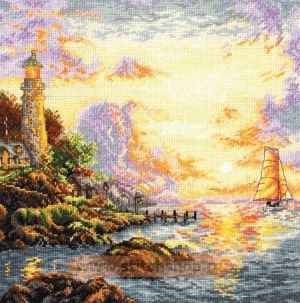 Вышивка крестом Закат у маяк