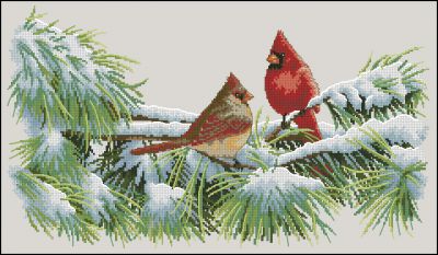схема вышивки крестом зимние кардиналы