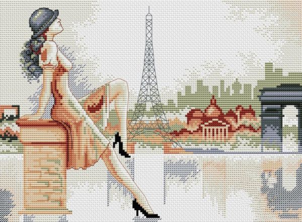 Вышивка крестом Дама в Париже