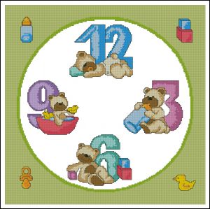 схема вышивки крестом часы с мишками в детскую