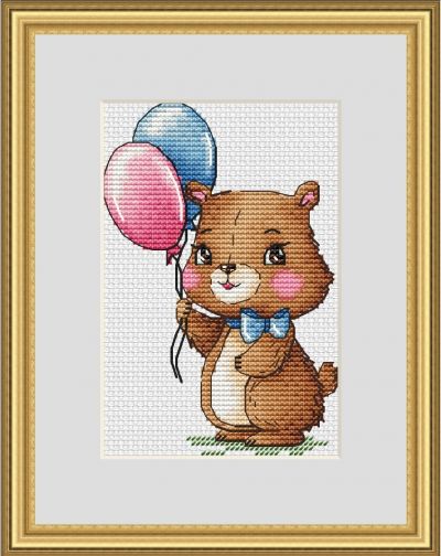 Вышивка крестом Мишка с шариками