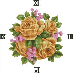 схема вышивки крестом часы с желтыми розами