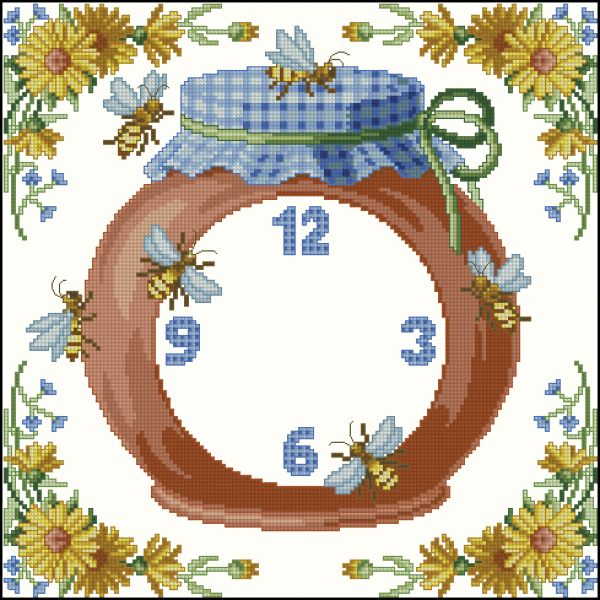 схема вышивки крестом часы горшочек меда