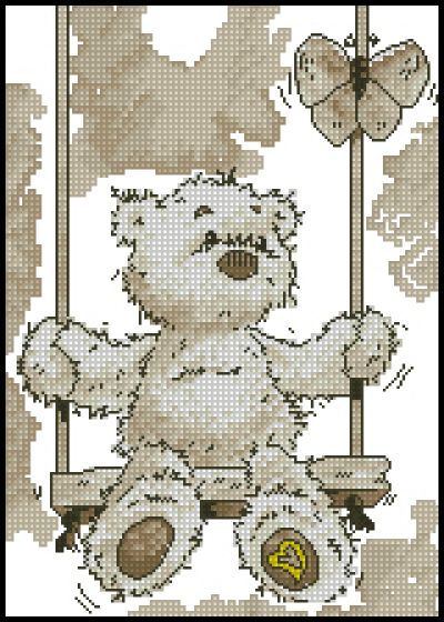 Вышивка крестом Мишка -Tompoli на качелях