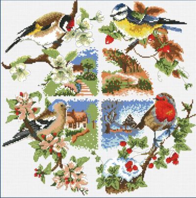 Вышивка крестом Птицы сезоны