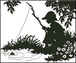 схема вышивки крестом на рыбалке монохром