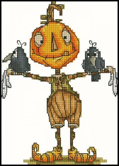 Вышивка крестом Пугало с птичками