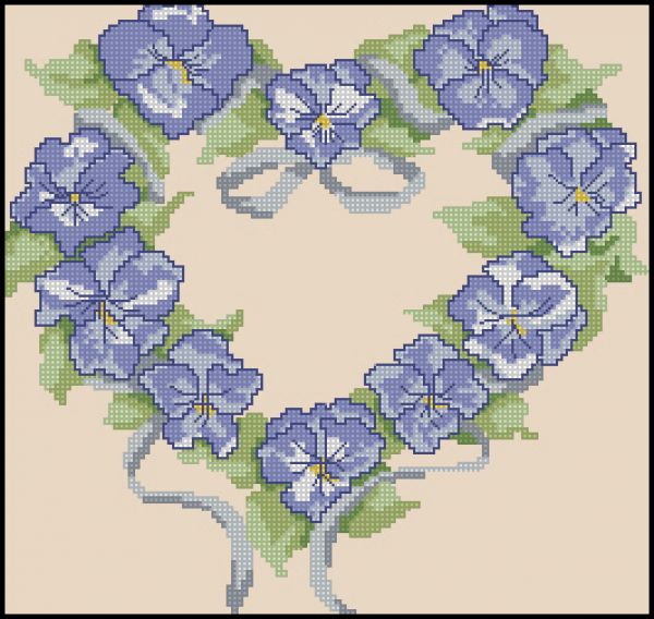Вышивка крестом Фиалковое сердечко