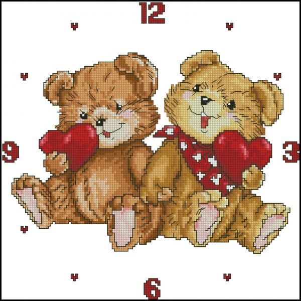 схема вышивки крестом часы для детской с мишками
