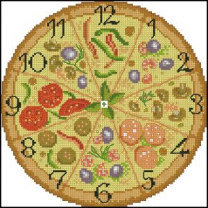 схема вышивки крестом часы - пицца