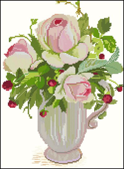 Вышивка крестом Пионы в кувшине
