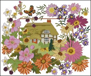 Вышивка крестом Осенний домик