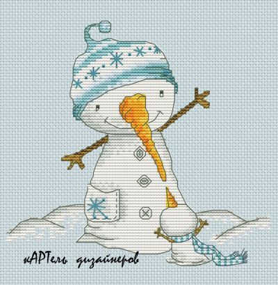 Вышивка крестом В объятиях снеговика
