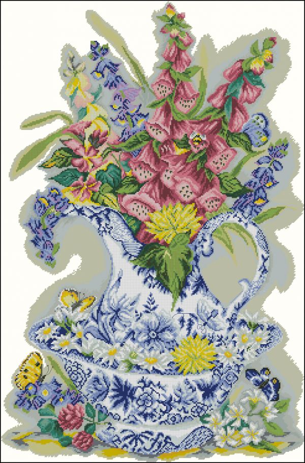 схема вышивки крестом натюрморт Цветы в вазе