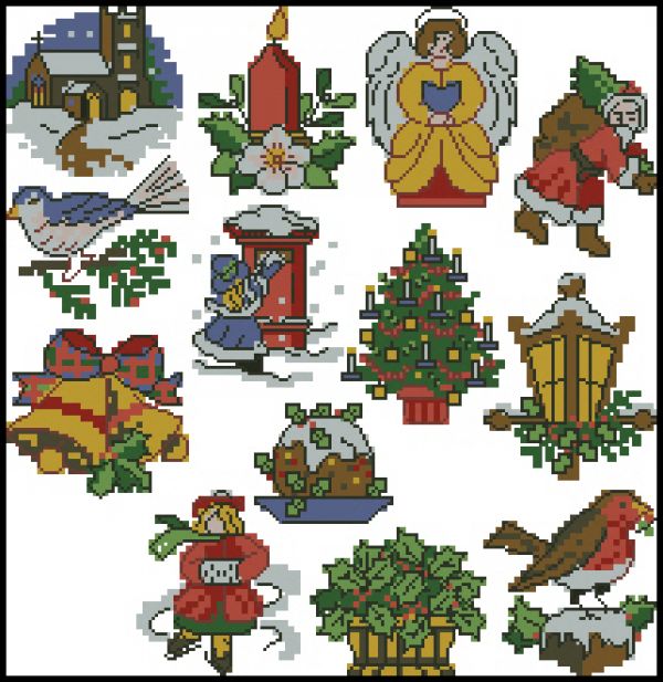 схема вышивки крестом новогодние миниатюры