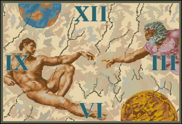 схема вышивки крестом часы с репродукцией микеланджело