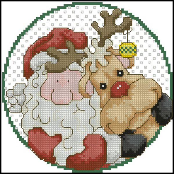 схема вышивки крестом Санта и Рудольф