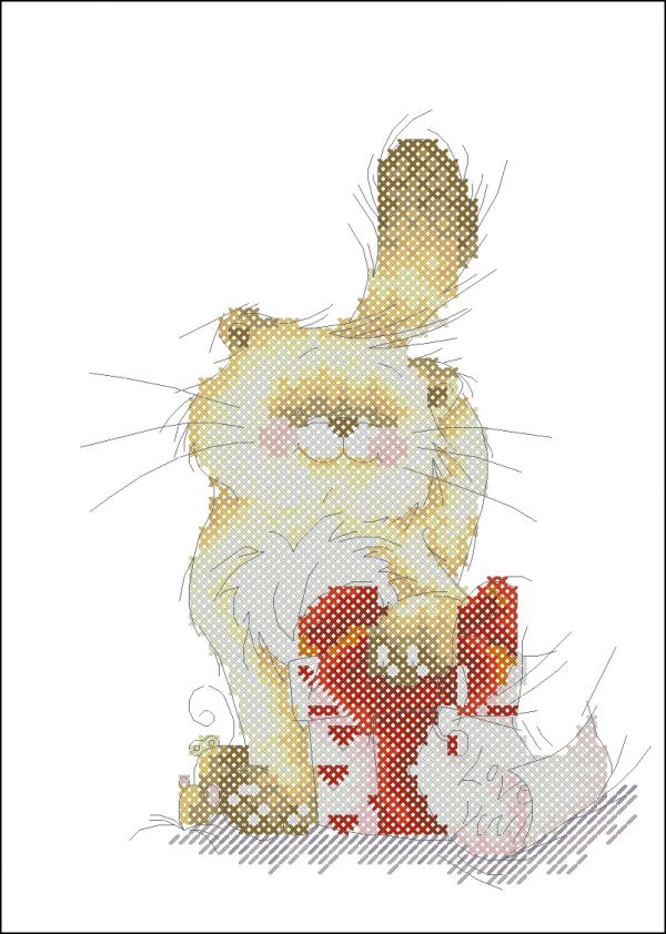 схема для вышивки крестом Котенок с подарком