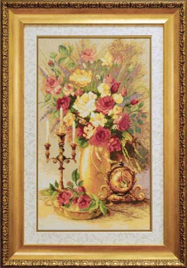 схема вышивки крестом золотое время - натюрморт с розами