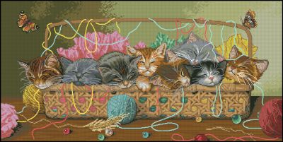 Вышивка крестом Котята в корзине