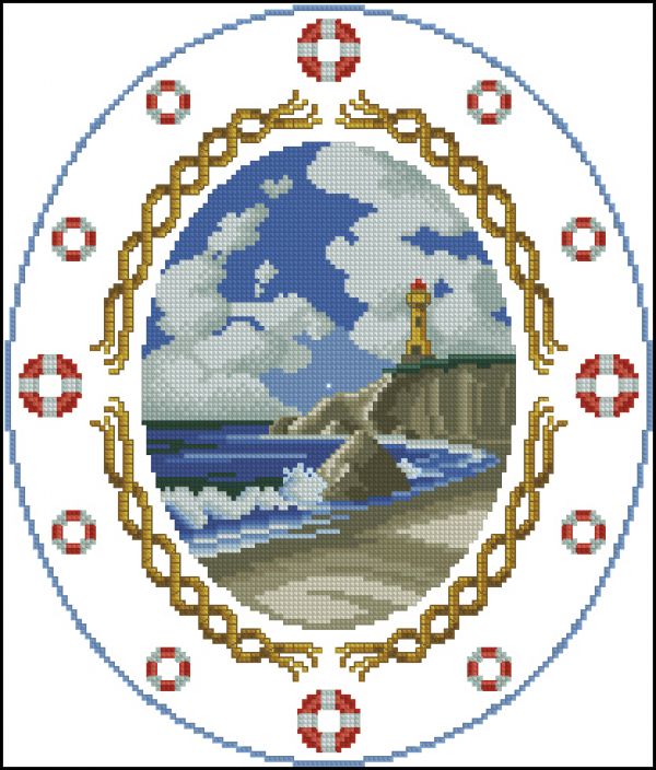 схема вышивки крестом морские часы - морской берег