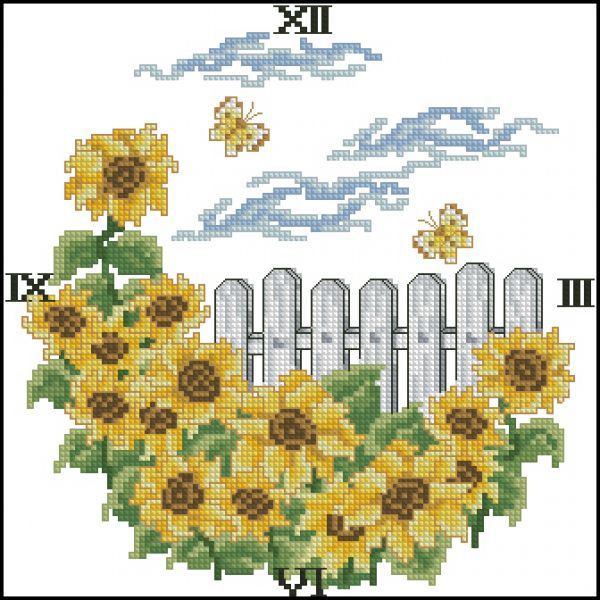 схема вышивки крестом часы с подсолнухами 