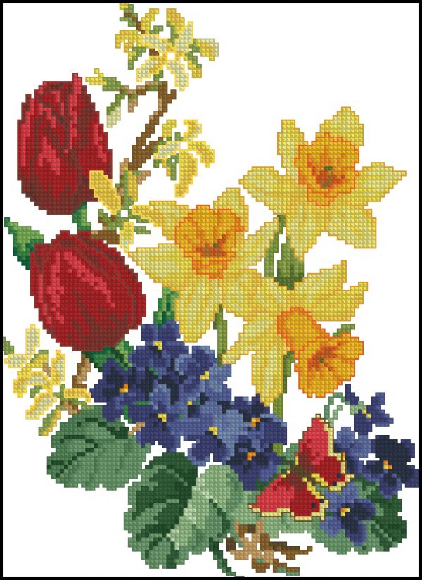 Вышивка крестом Букет весенних цветов